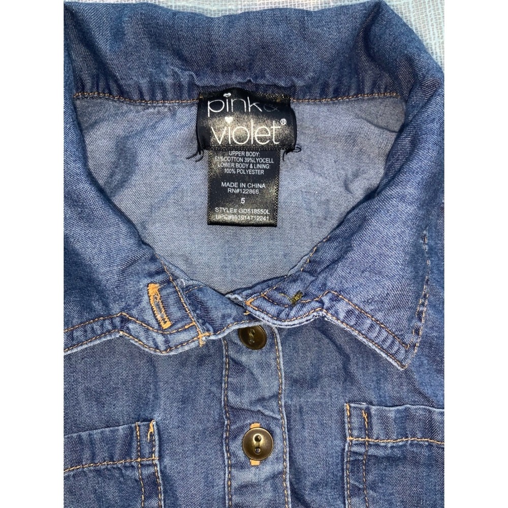 Girls Sz 5 Pink Violet Denim‎ Dress Floral Tulle Skirt Long Sleeve Girls Size - Picture 2 of 5